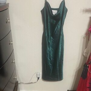 Birdie Grey Luxurious Teal Satin Midi Dress